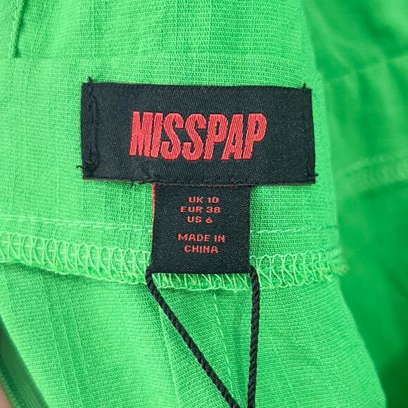 NEW MissPap Plunge Front Romper 6 Green Tie Back Playsuit Linen Look Glam - Picture 8 of 11